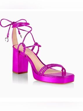 Schutz Lunah Purple Metallic Chunky Heel Strappy Sandals 6.5